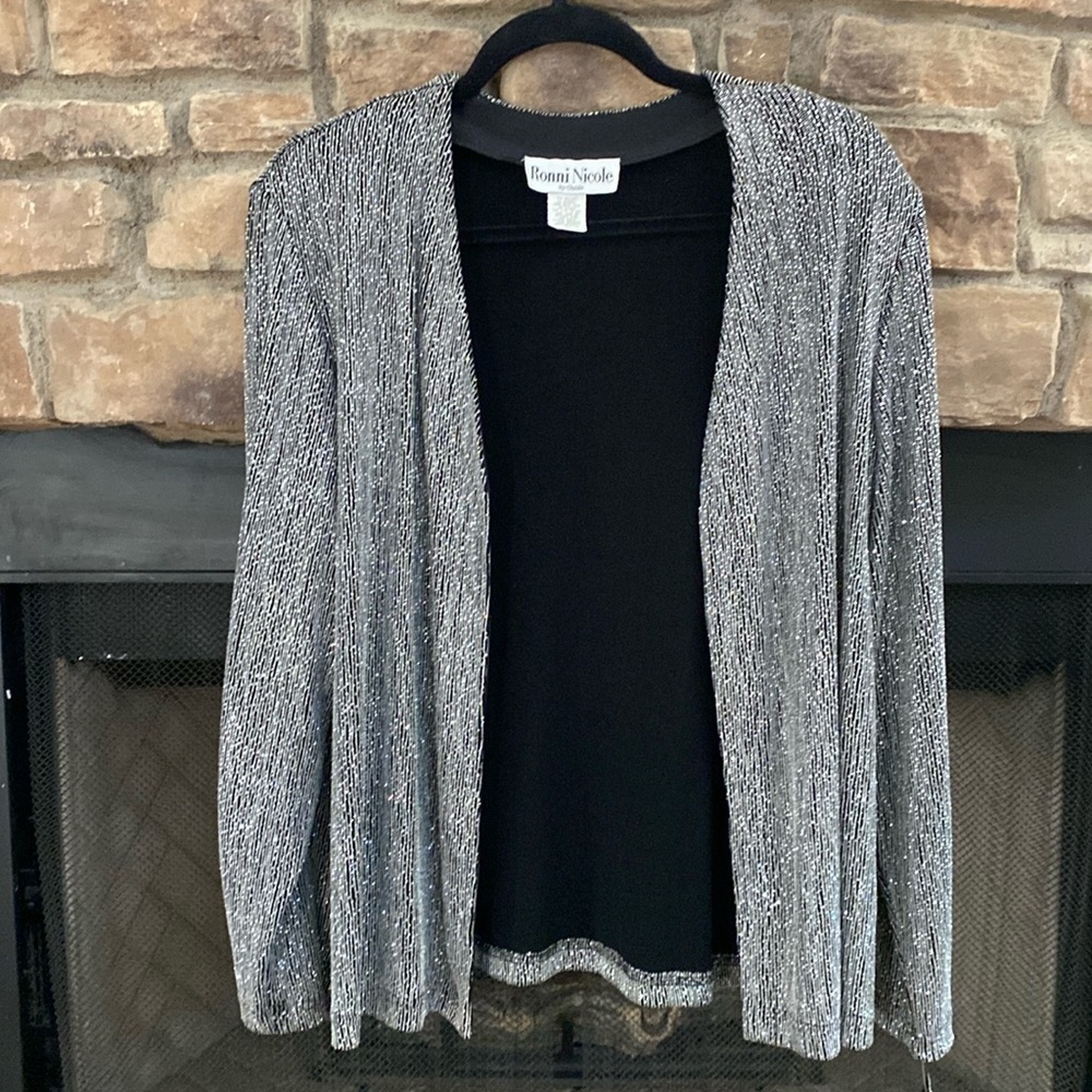 NWT Ronni Nicole black and silver embellishment jacket w/ shoulder pads. XL